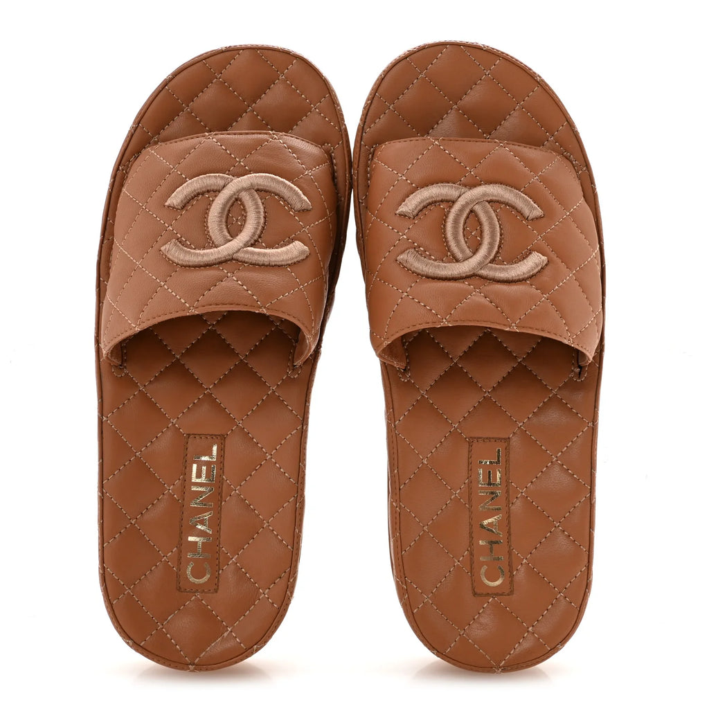 Chanel Quilted Leather Platform Slides