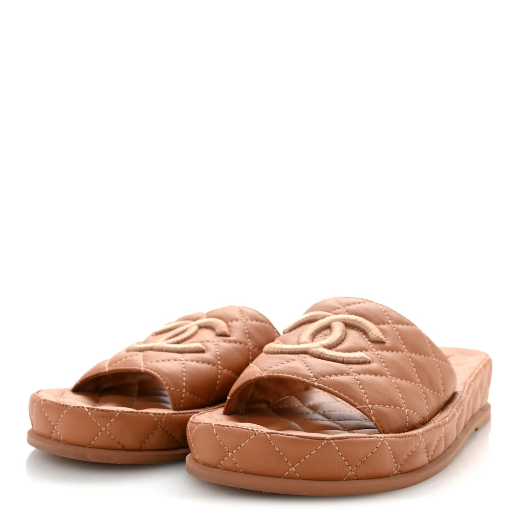 Chanel Quilted Leather Platform Slides