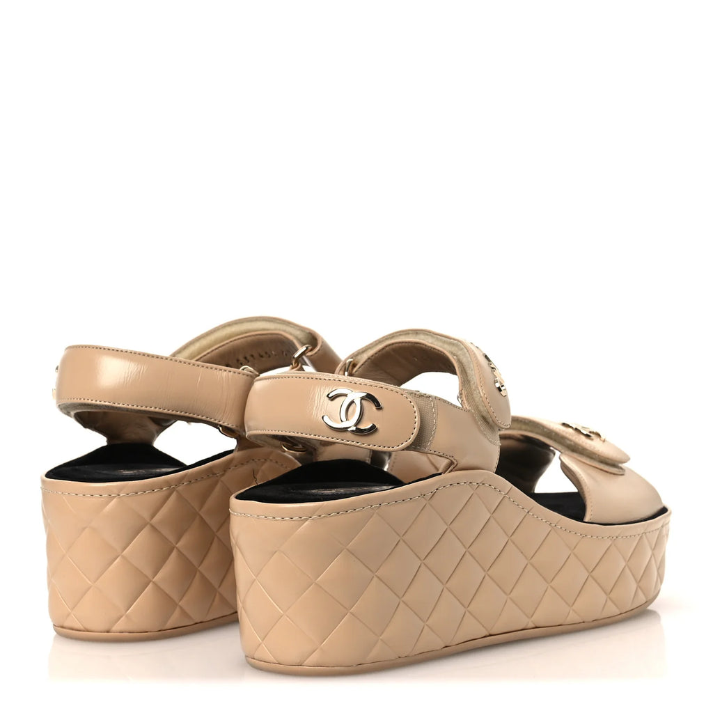 Chanel Beige Quilted Leather Platforms