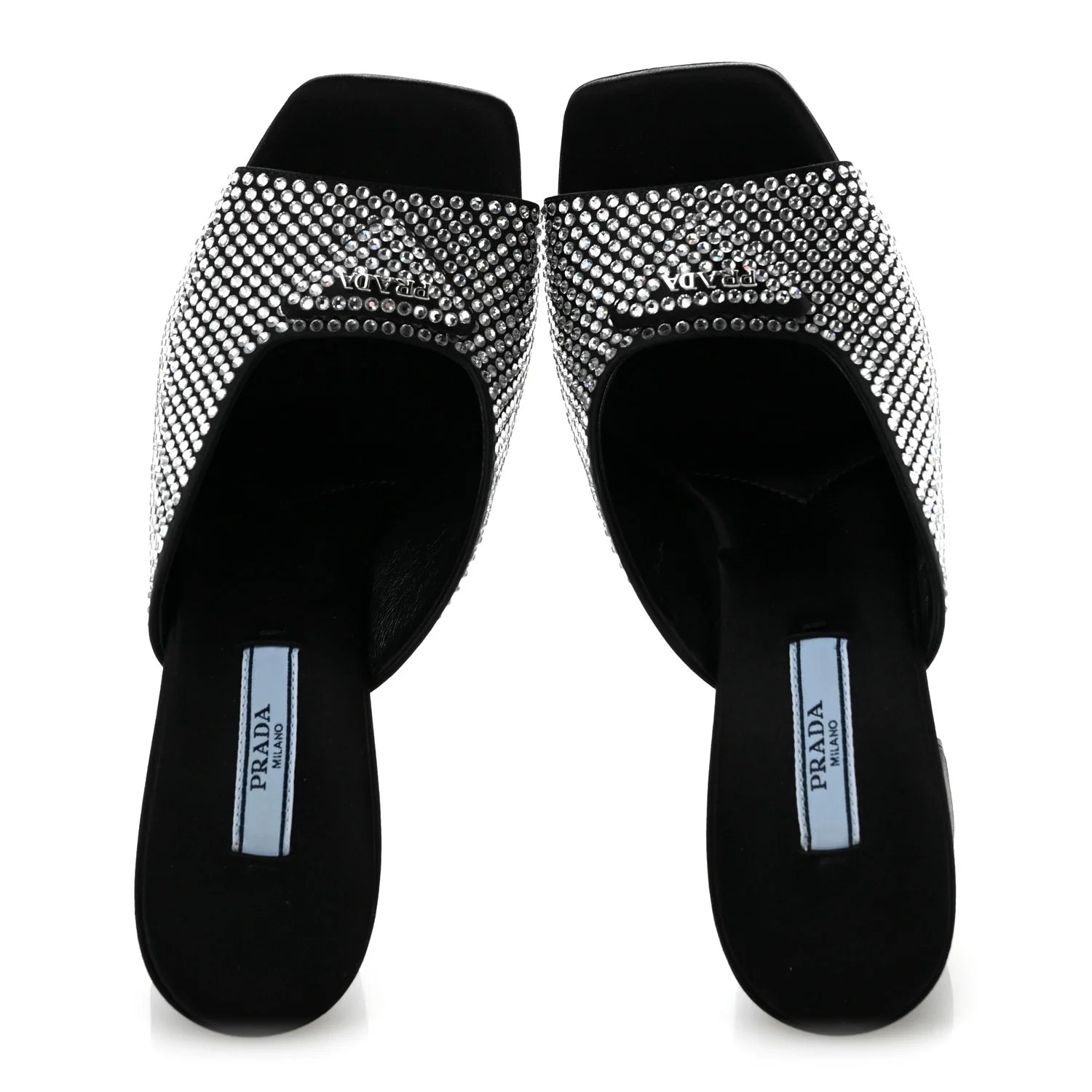 Prada Black Crystal Satin Mules