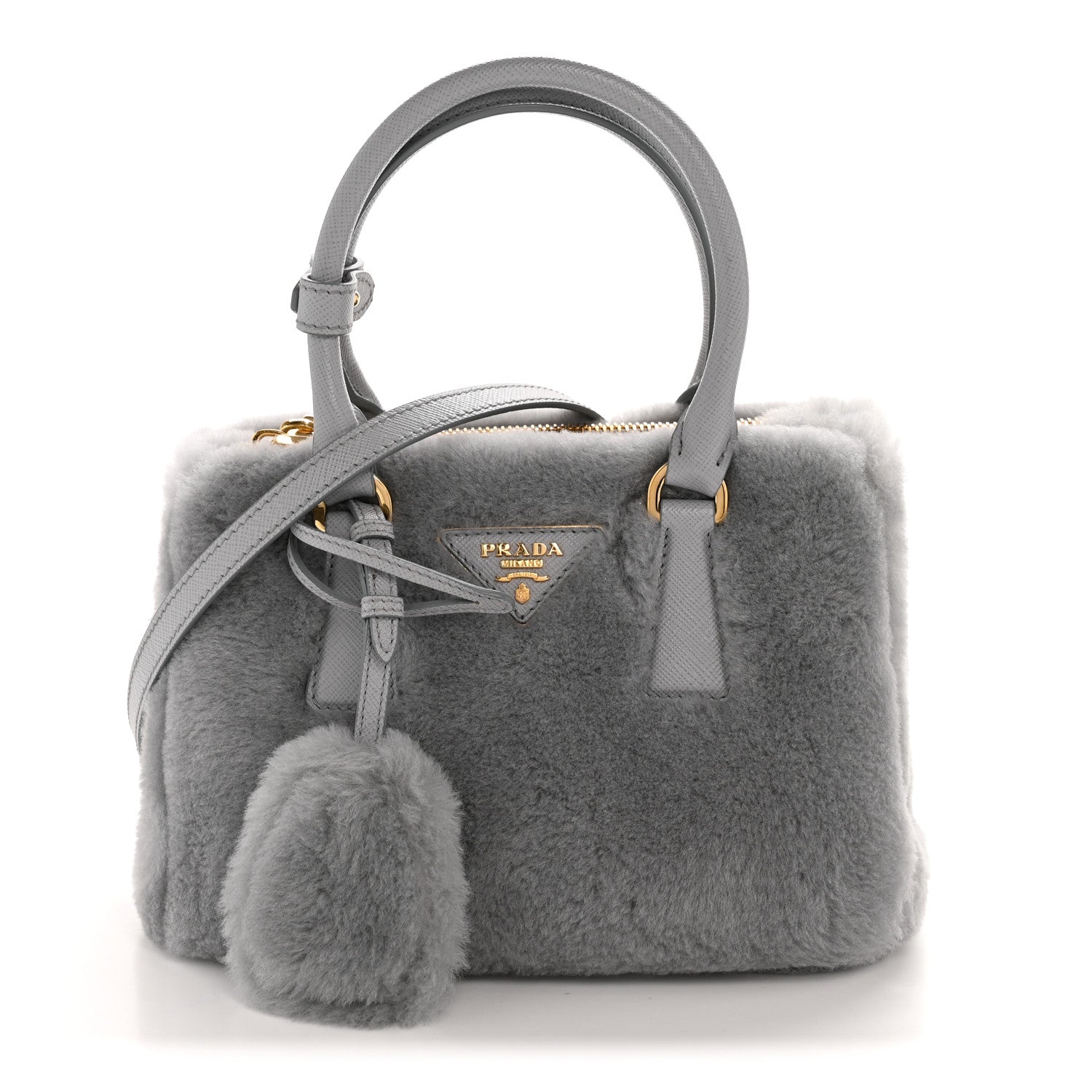Prada Grey Shearling Mini Tote