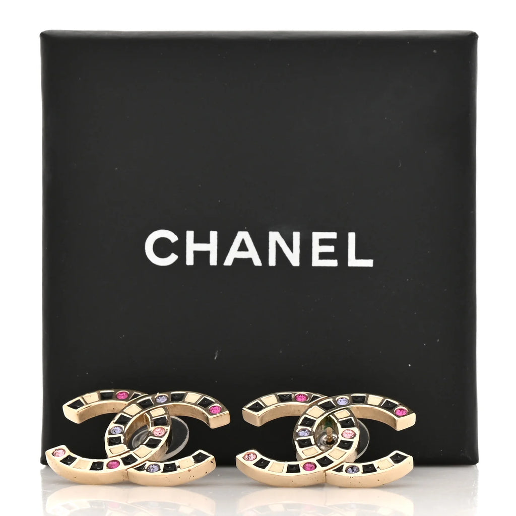 Chanel Gold Multicolored Crystal CC Earrings