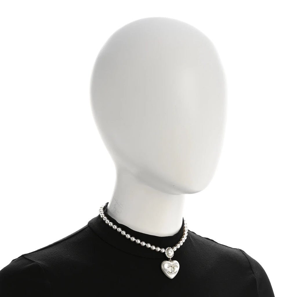 Chanel Pearl Heart Crystal Necklace