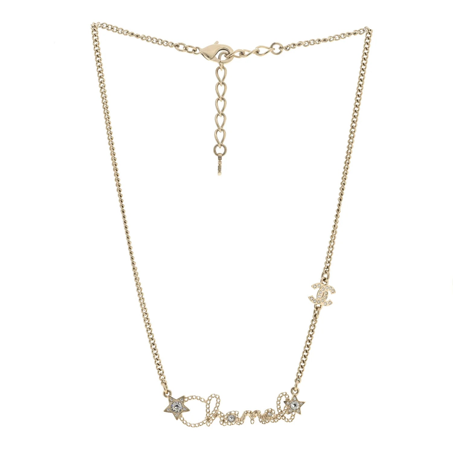 Chanel Gold Crystal Logo Necklace