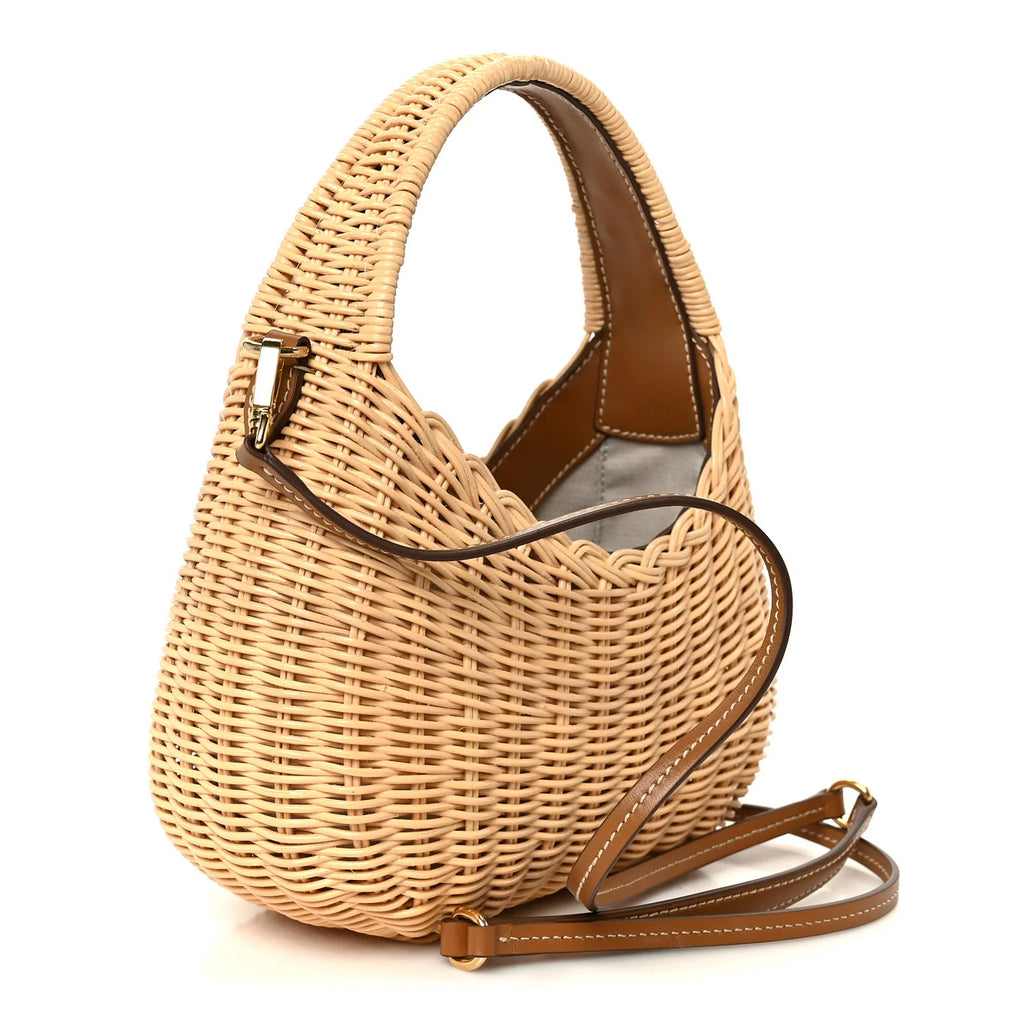Miu Miu Beige Wicker Logo Tote