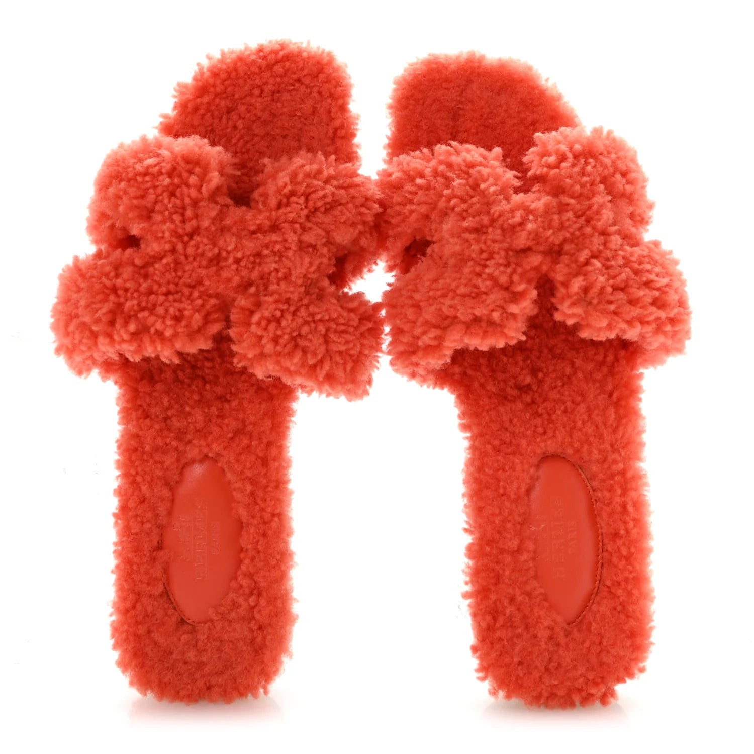 Hermes Orange Shearling Oran Sandals