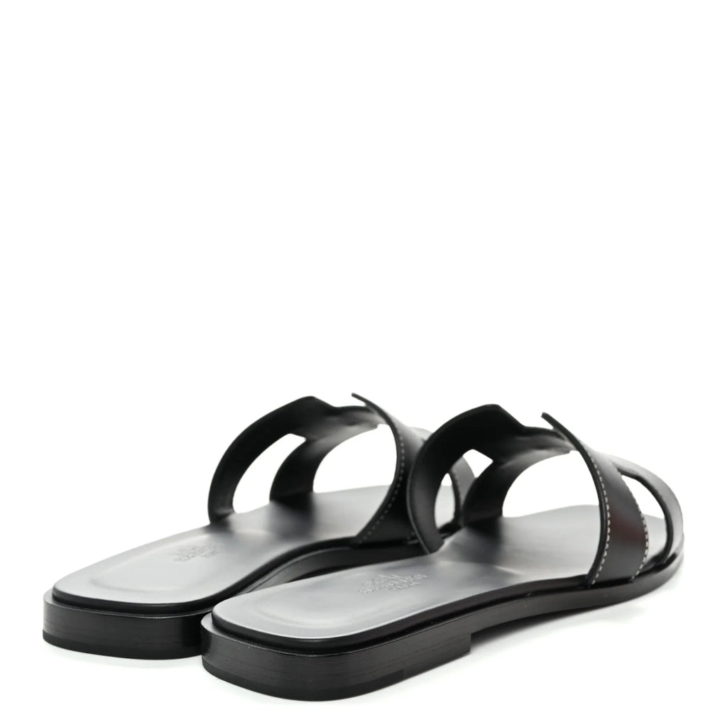 Hermes Black Leather Oran Sandals