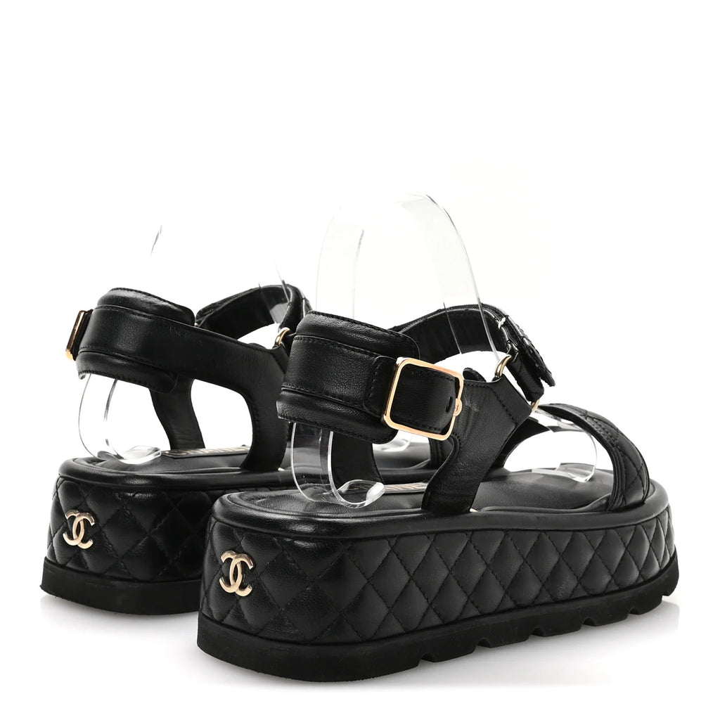 Chanel Black Quilted Platform Sandals