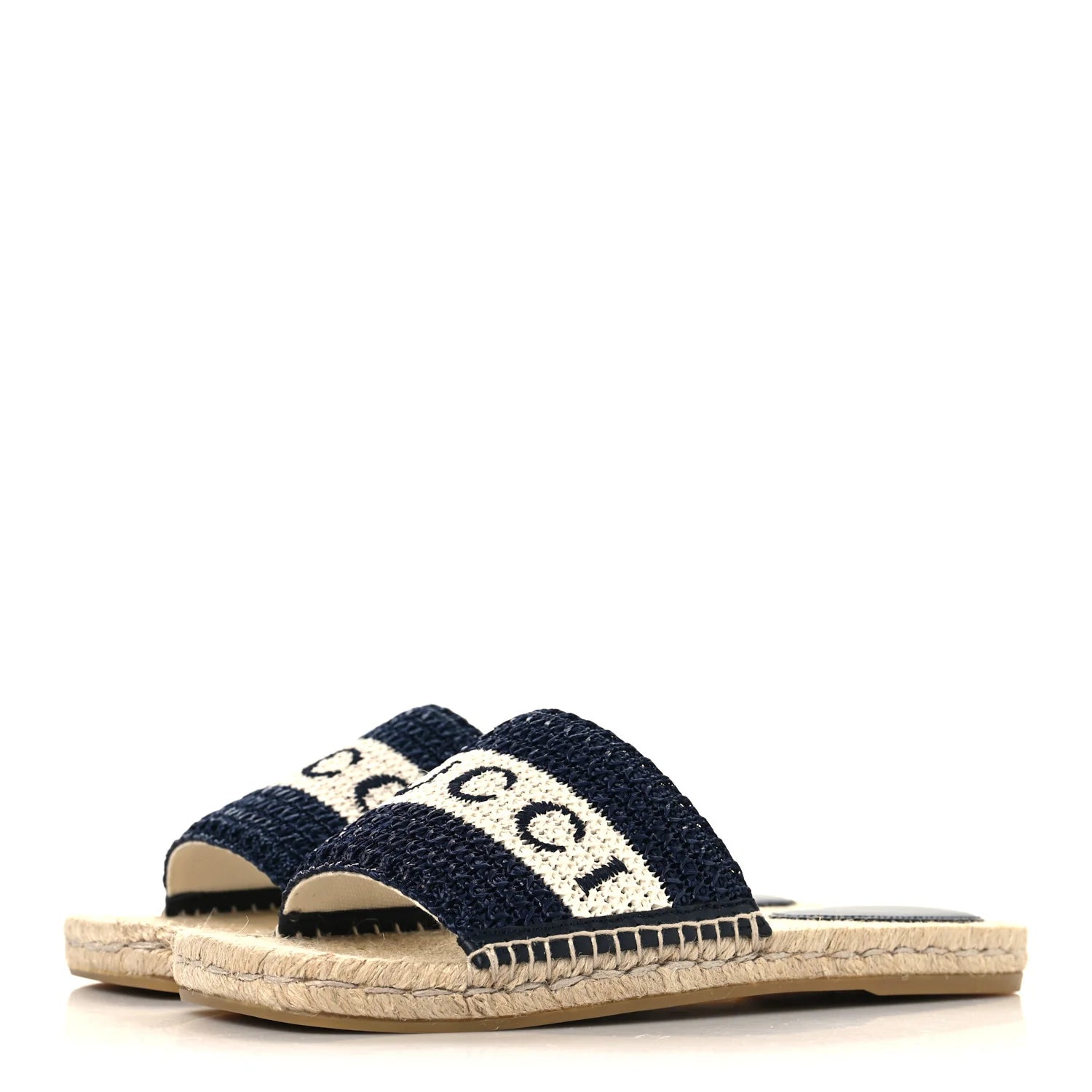 Gucci Navy White Espadrille Slides