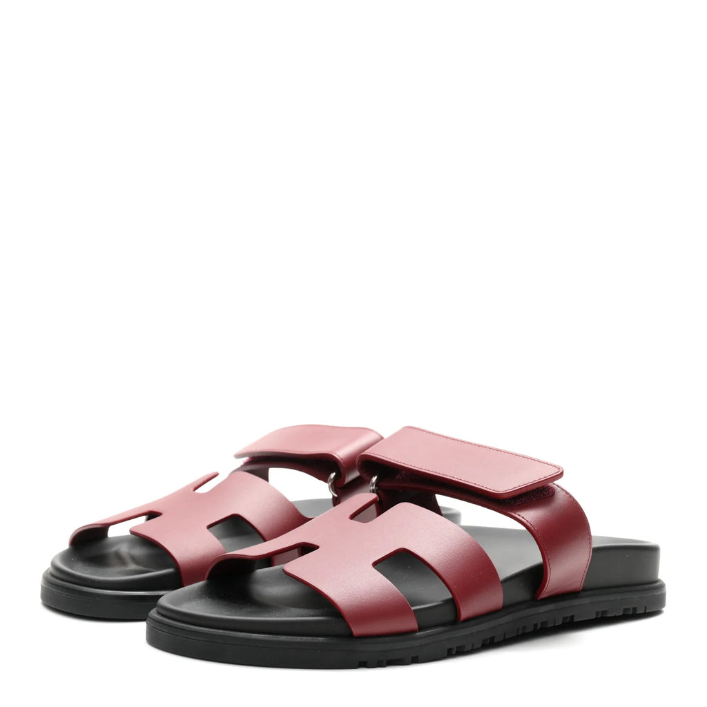 Hermes Burgundy Leather Chypre Sandals