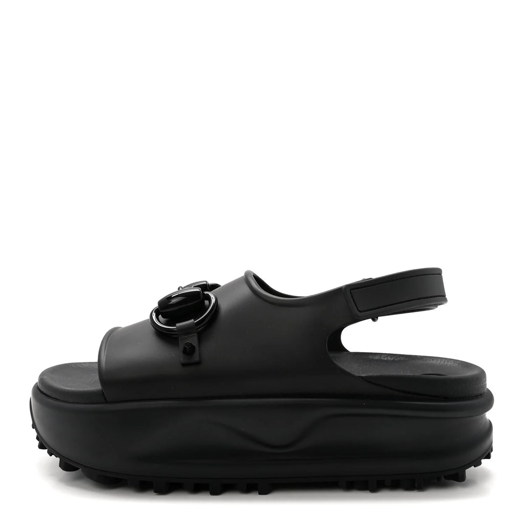 Gucci Black Rubber Horsebit Sandals