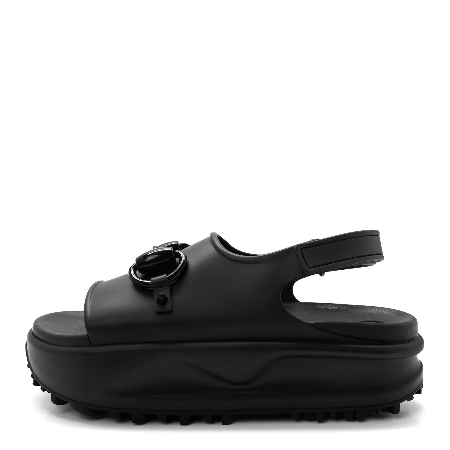 Gucci Black Rubber Horsebit Sandals