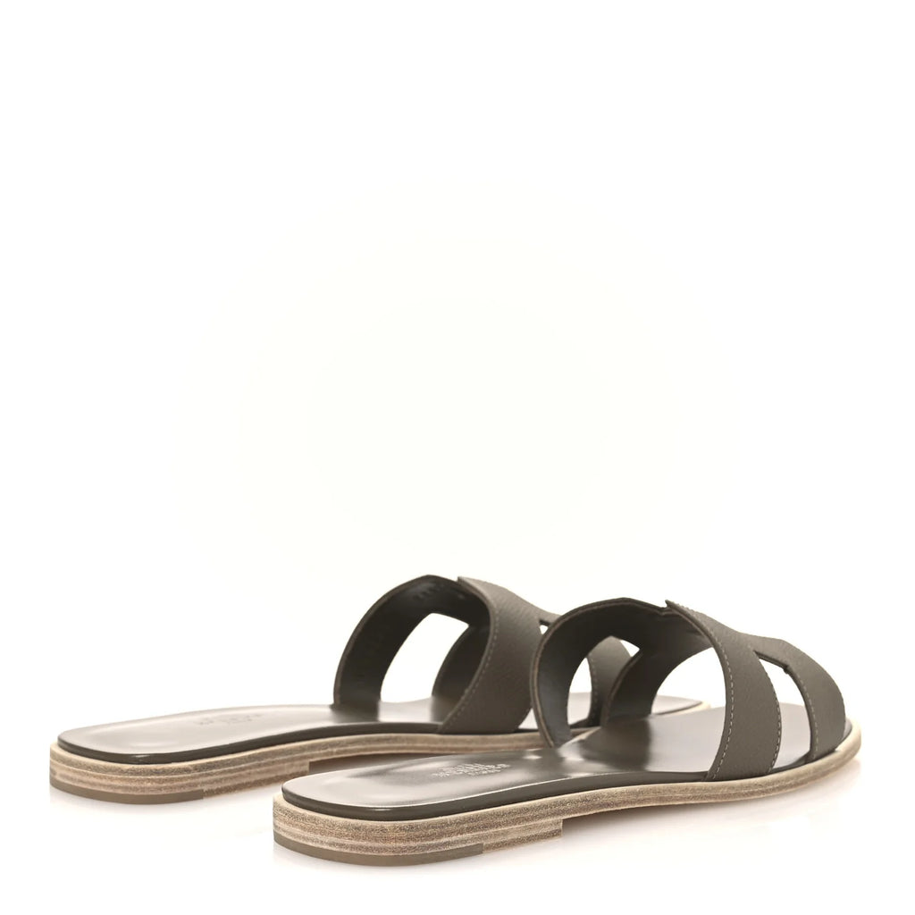 Hermes Grey Leather Oran Sandals