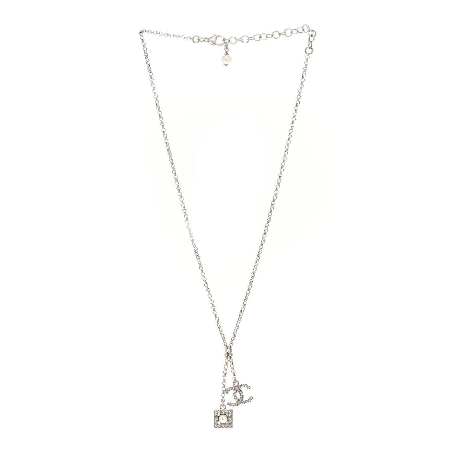 Chanel Silver Pearl Crystal Necklace