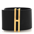 Hermes Black Leather Gold Cuff