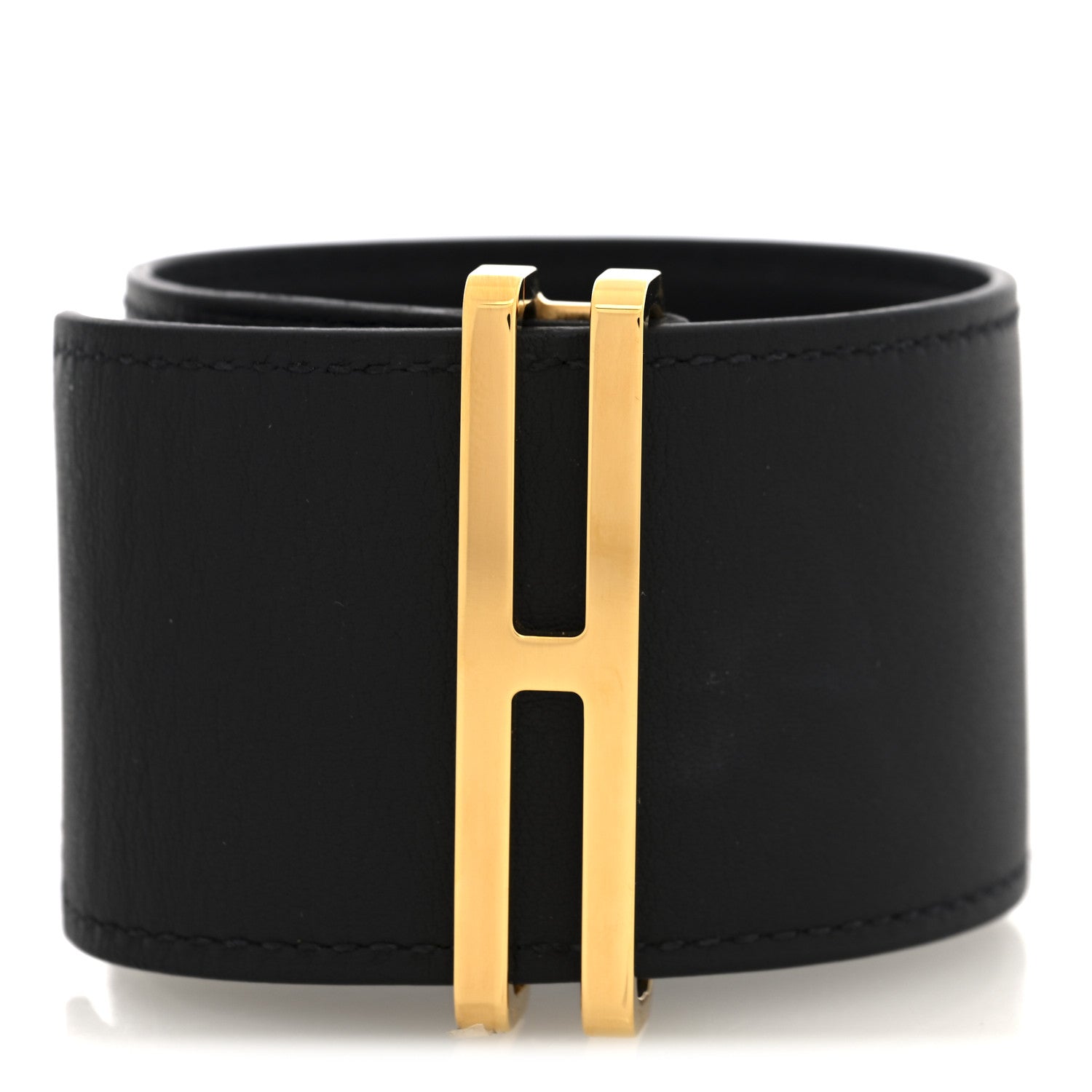 Hermes Black Leather Gold Cuff