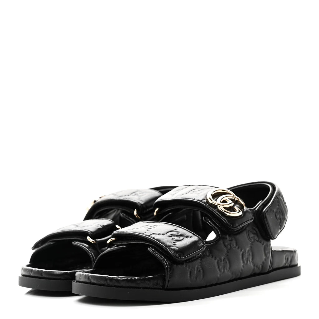 Gucci Black GG Leather Sandals