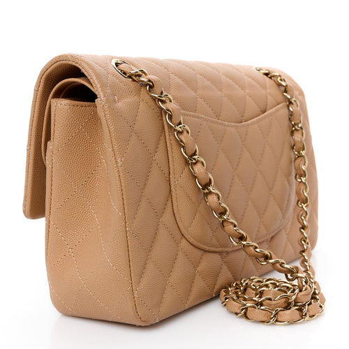 Chanel Beige Quilted Caviar Flap