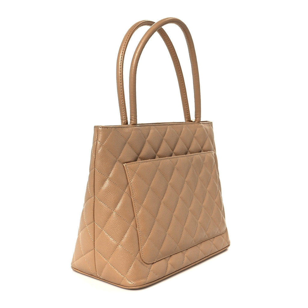 Chanel Beige Quilted Caviar Tote