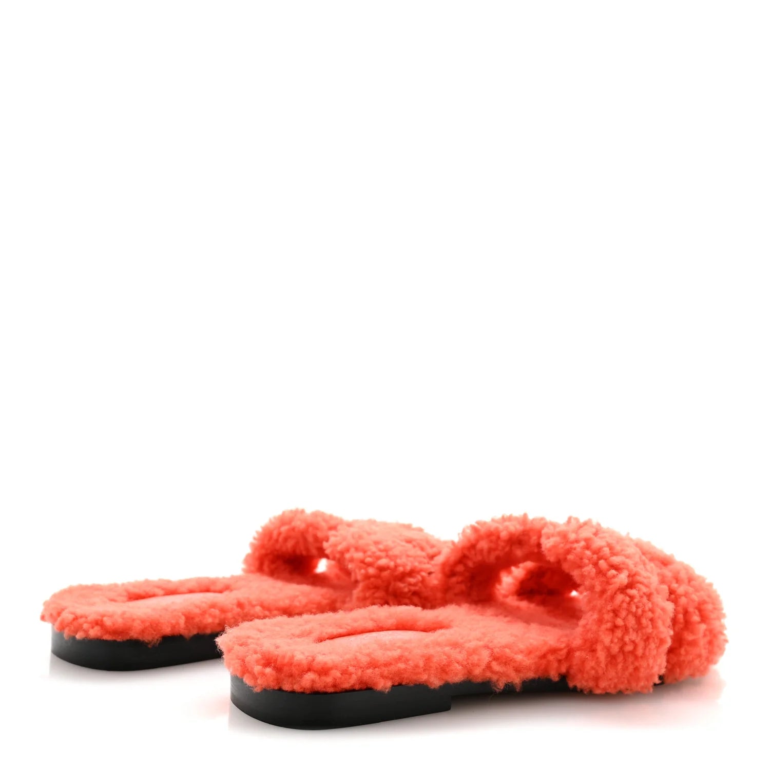 Hermes Orange Shearling Oran Sandals