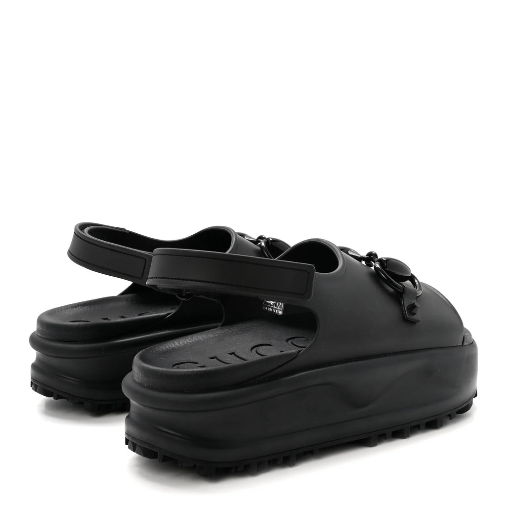 Gucci Black Rubber Horsebit Sandals