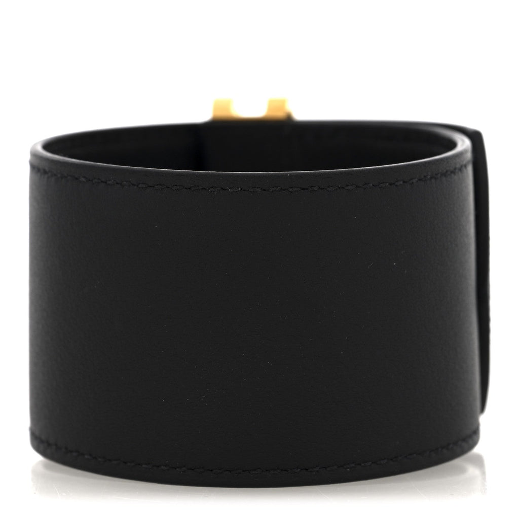Hermes Black Leather Gold Cuff