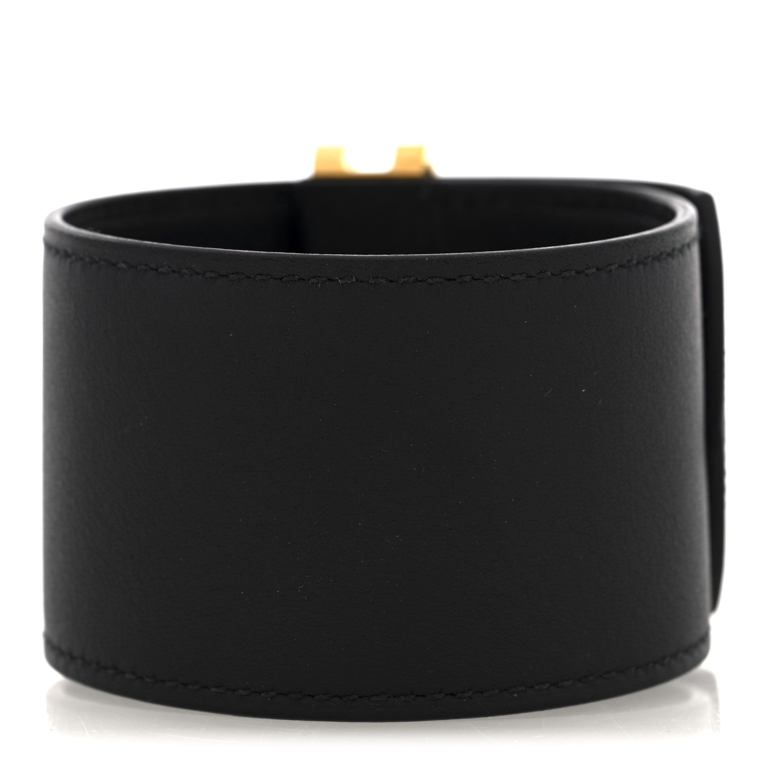 Hermes Black Leather Gold Cuff