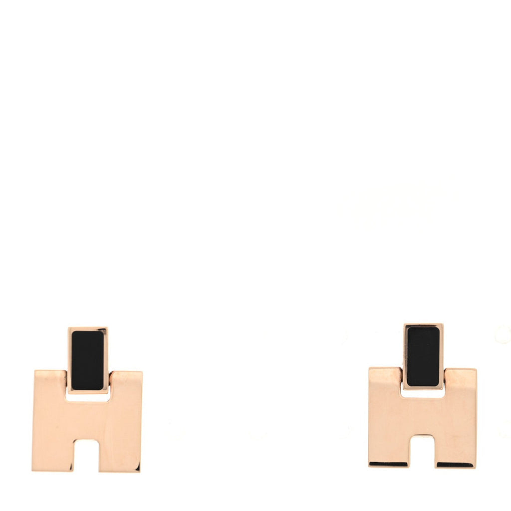 Hermes Rose Gold Black Earrings