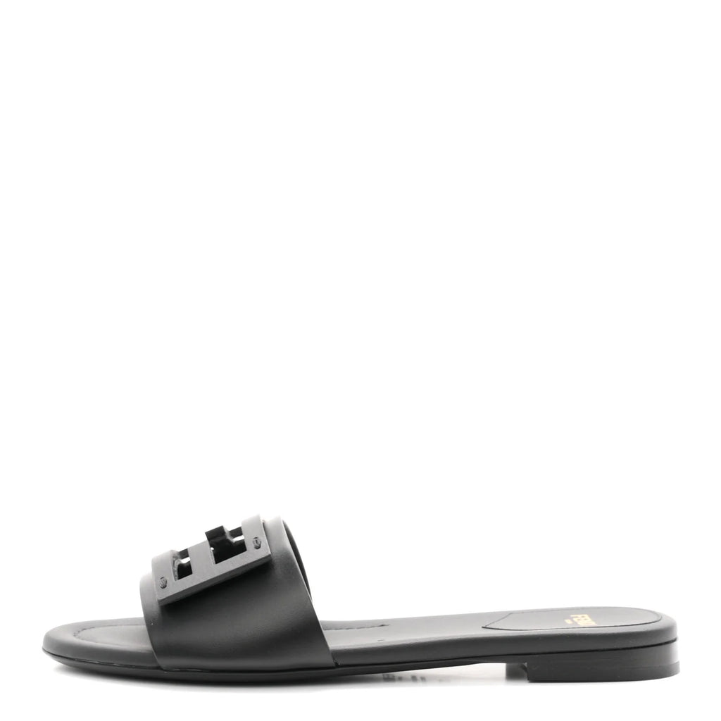 Fendi Black Leather Logo Slides