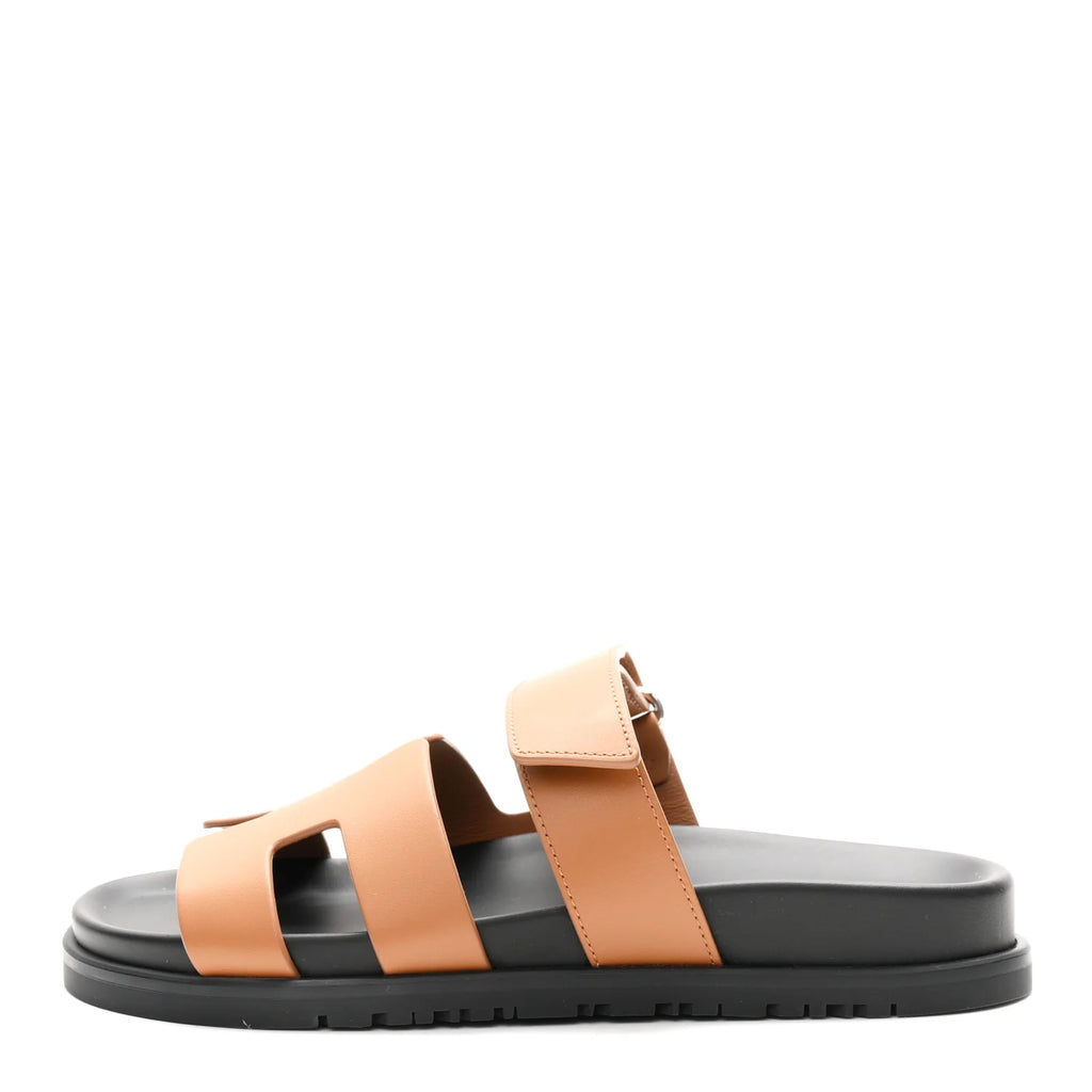 Hermes Tan Leather Chypre Sandals