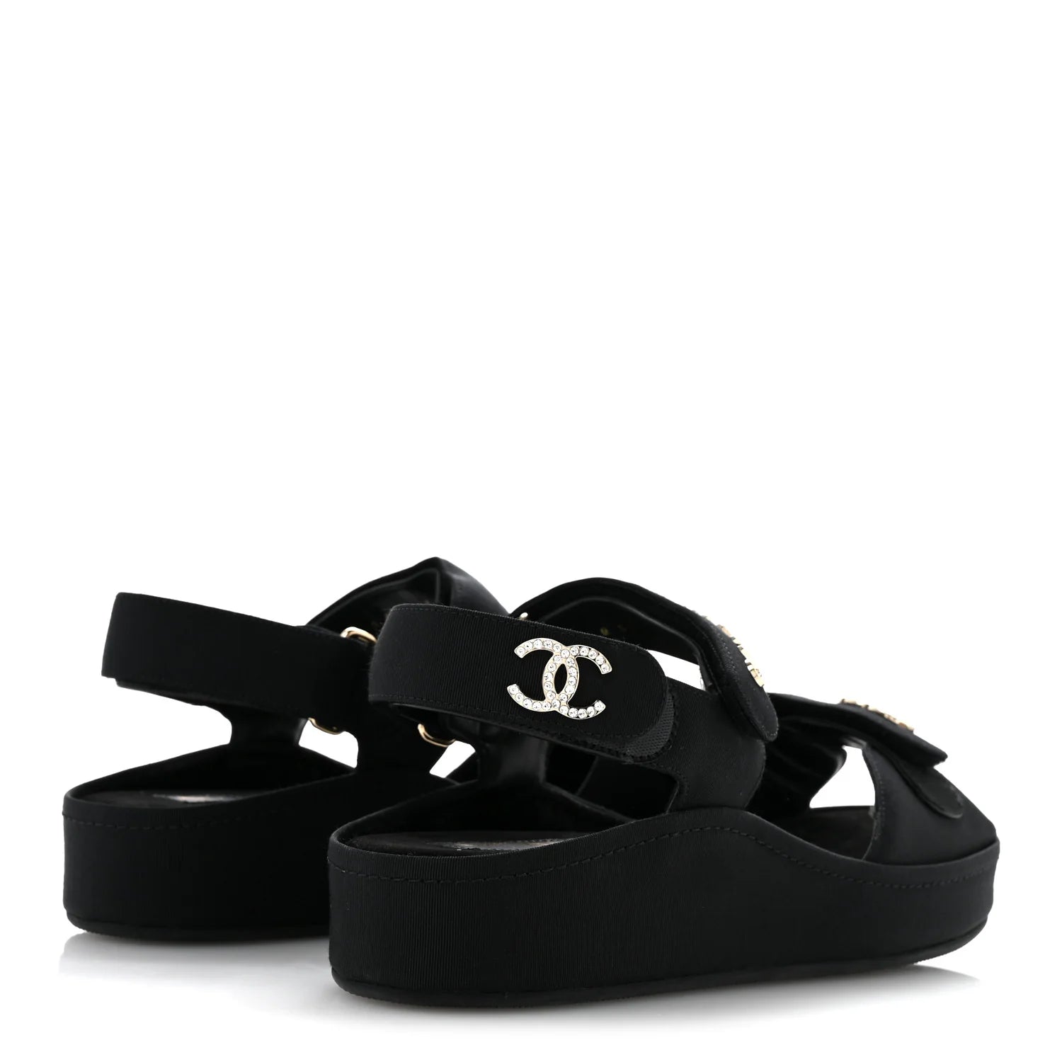 Chanel Black Fabric Crystal Sandals