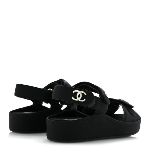 Chanel Black Fabric Crystal Sandals