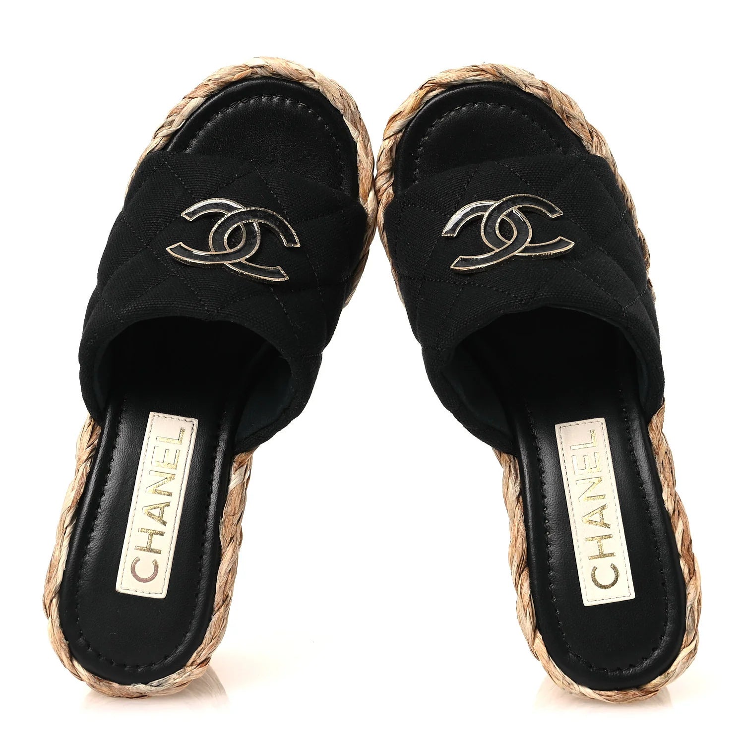 Chanel Black Quilted Raffia Platform