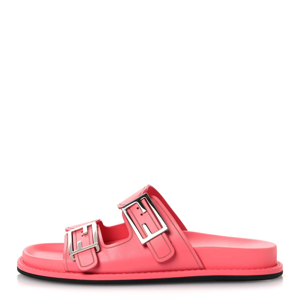 Fendi Pink Leather Buckle Slides