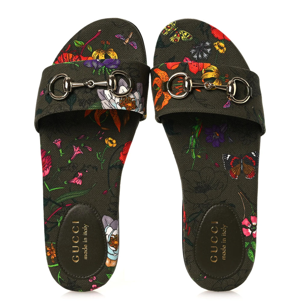 Gucci Floral Horsebit Slide Sandals