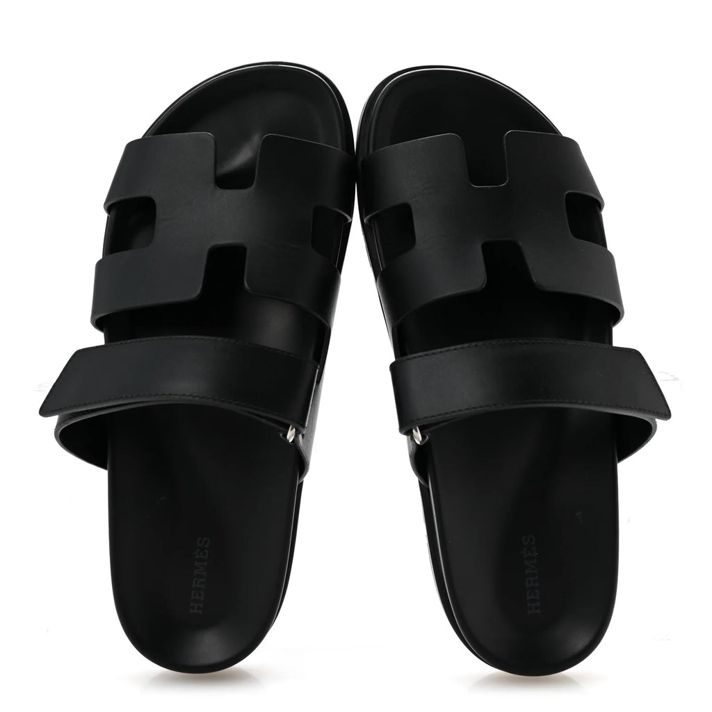 Hermes Black Leather Chypre Sandals