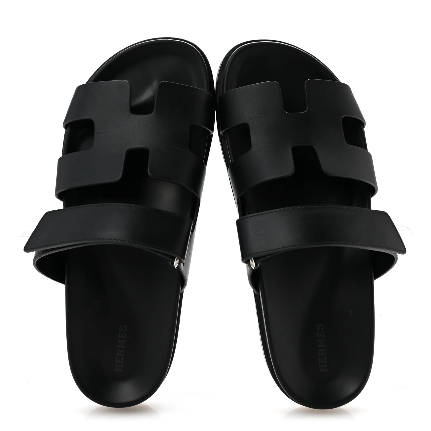Hermes Black Leather Chypre Sandals
