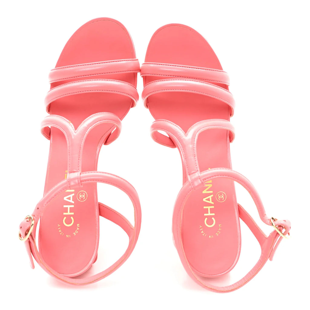 Chanel Pink Leather Column Sandals