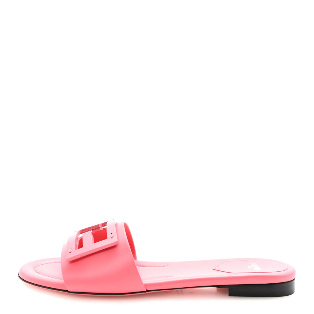 Fendi Pink Leather Logo Slides