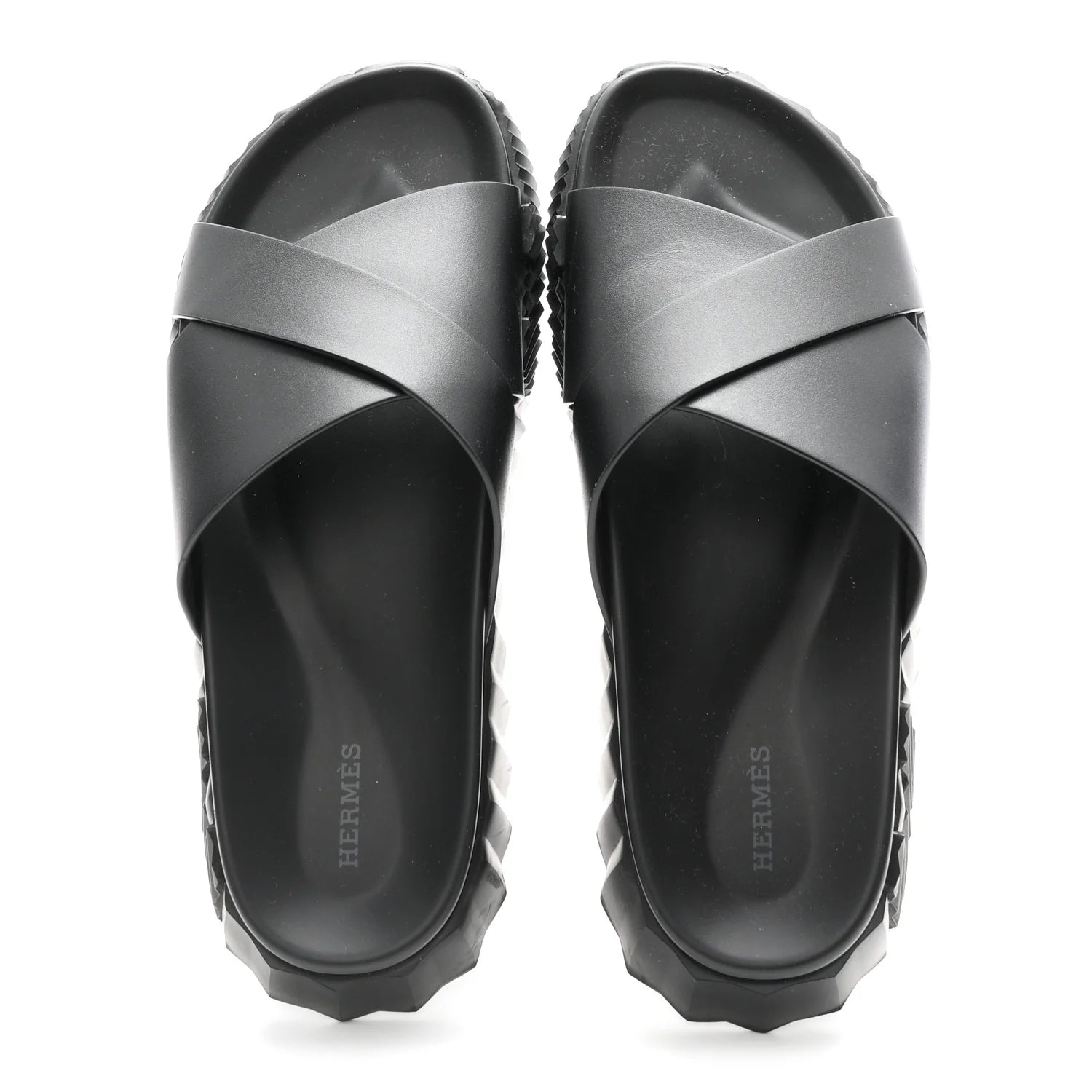 Hermes Black Leather Go Sandals