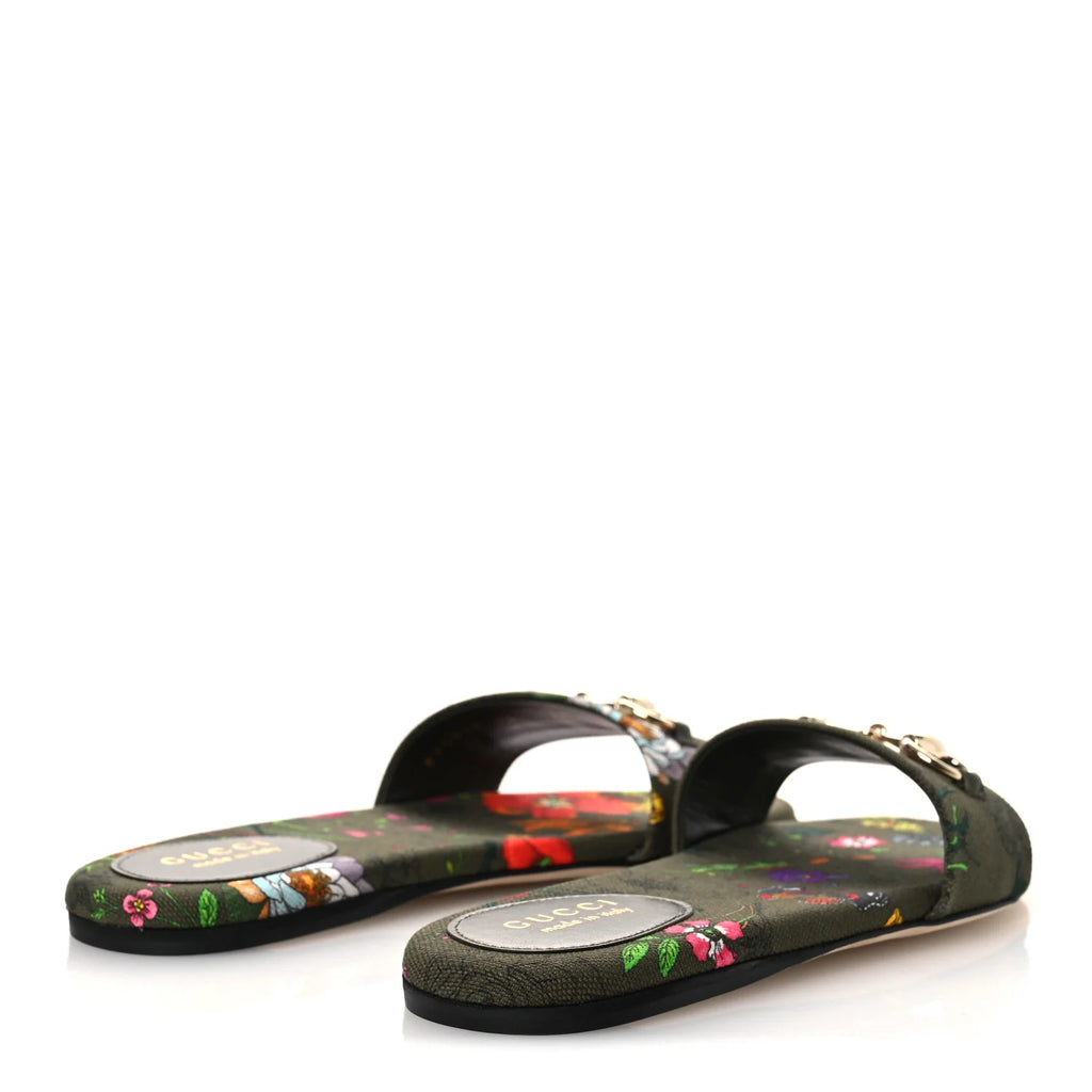 Gucci Floral Horsebit Slide Sandals