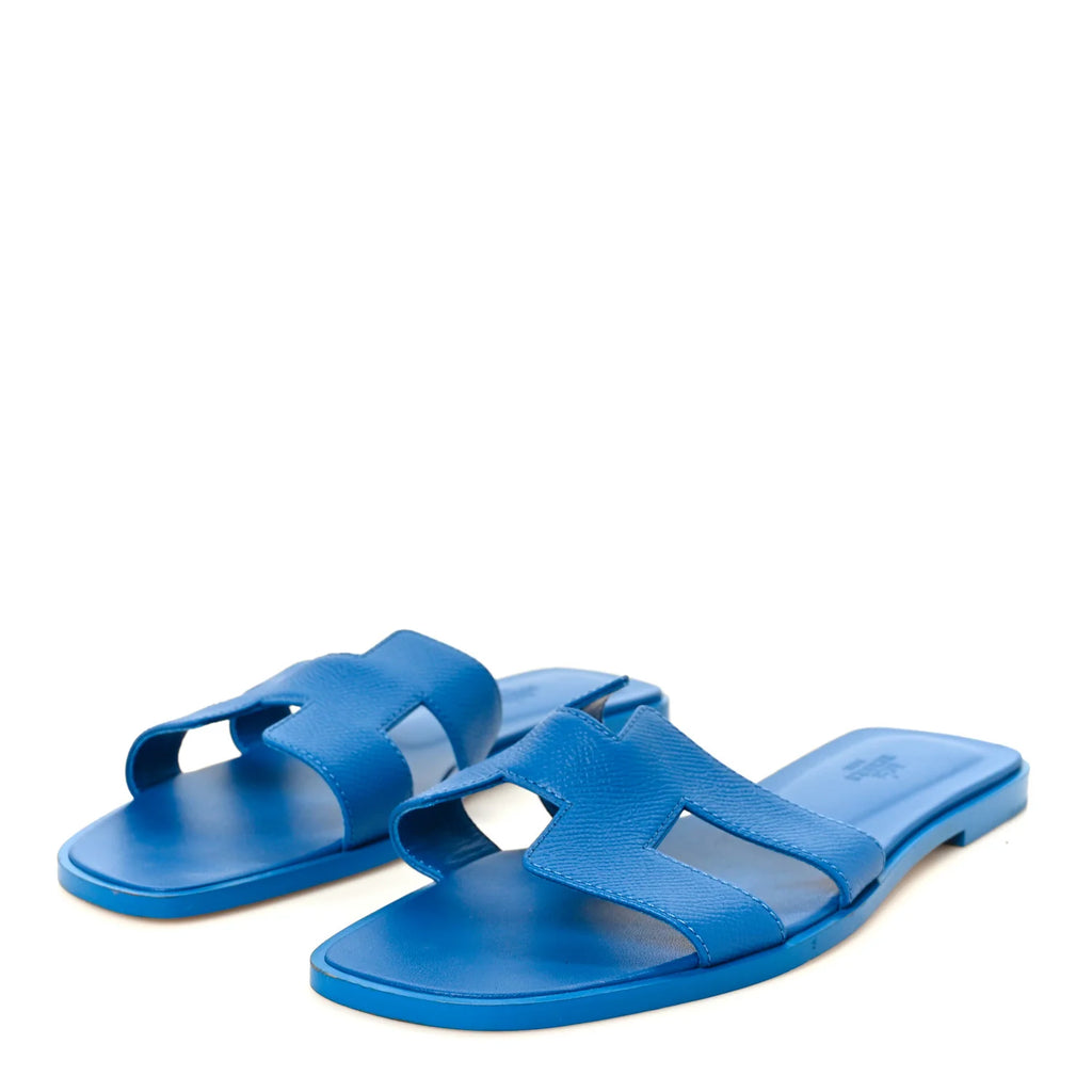 Hermes Blue Grained Oran Sandals