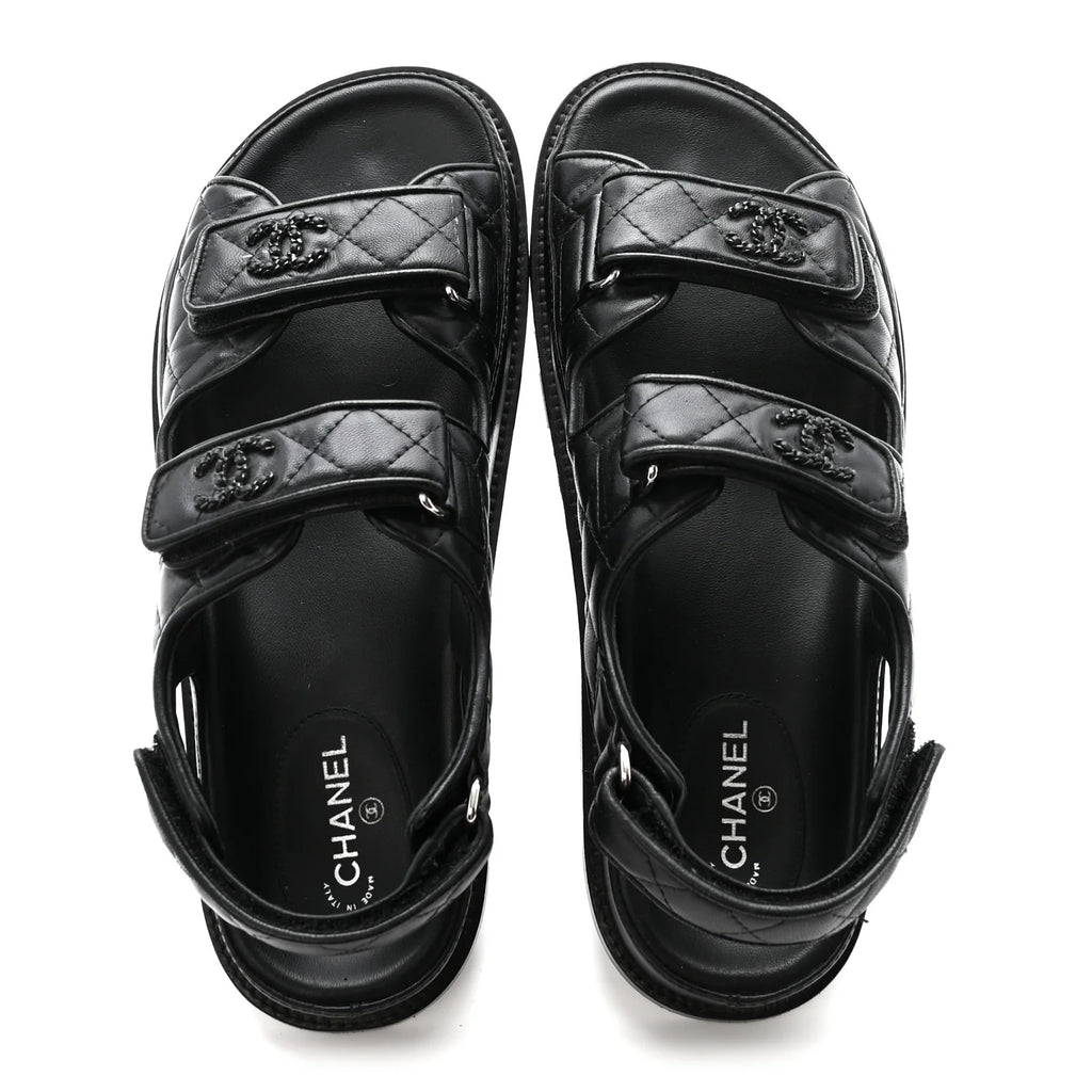 Chanel Black Quilted Leather Sandals