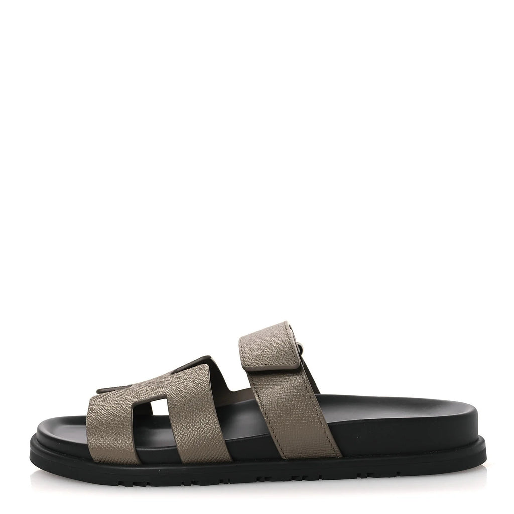 Hermes Etoupe Grained Chypre Sandals