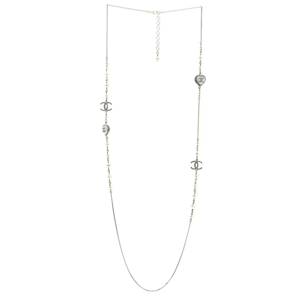 Chanel Silver Pearl Heart Necklace
