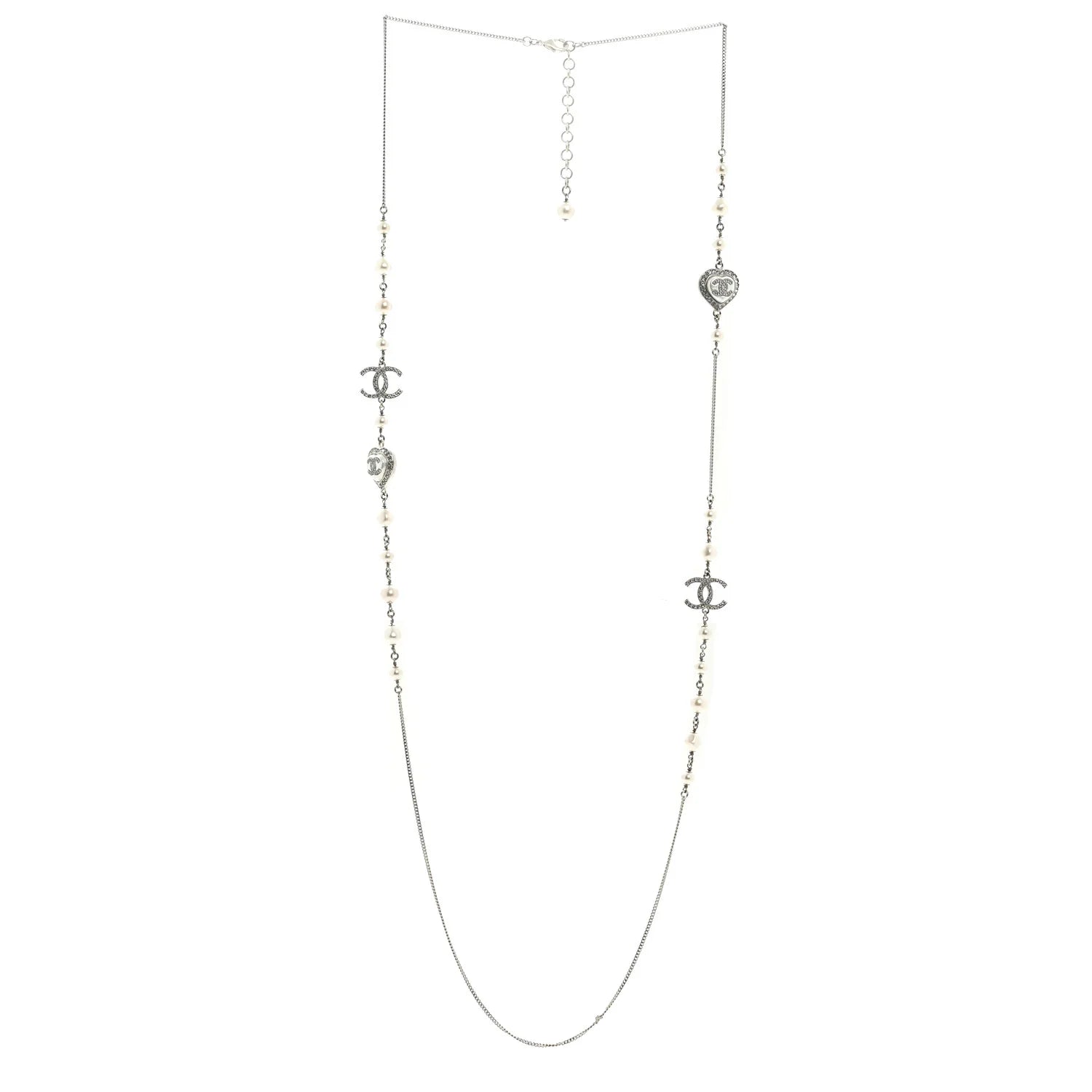Chanel Silver Pearl Heart Necklace