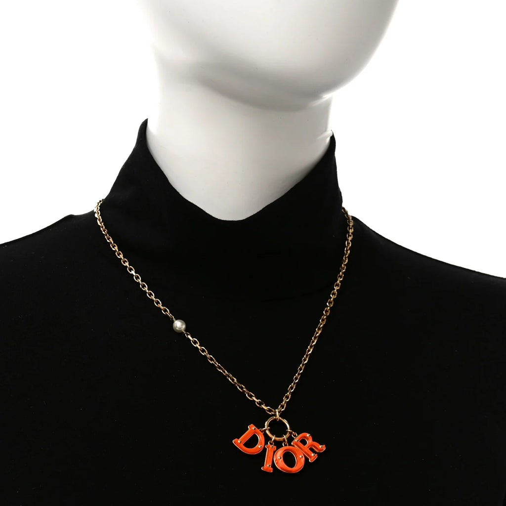Dior Gold Orange Logo Necklace