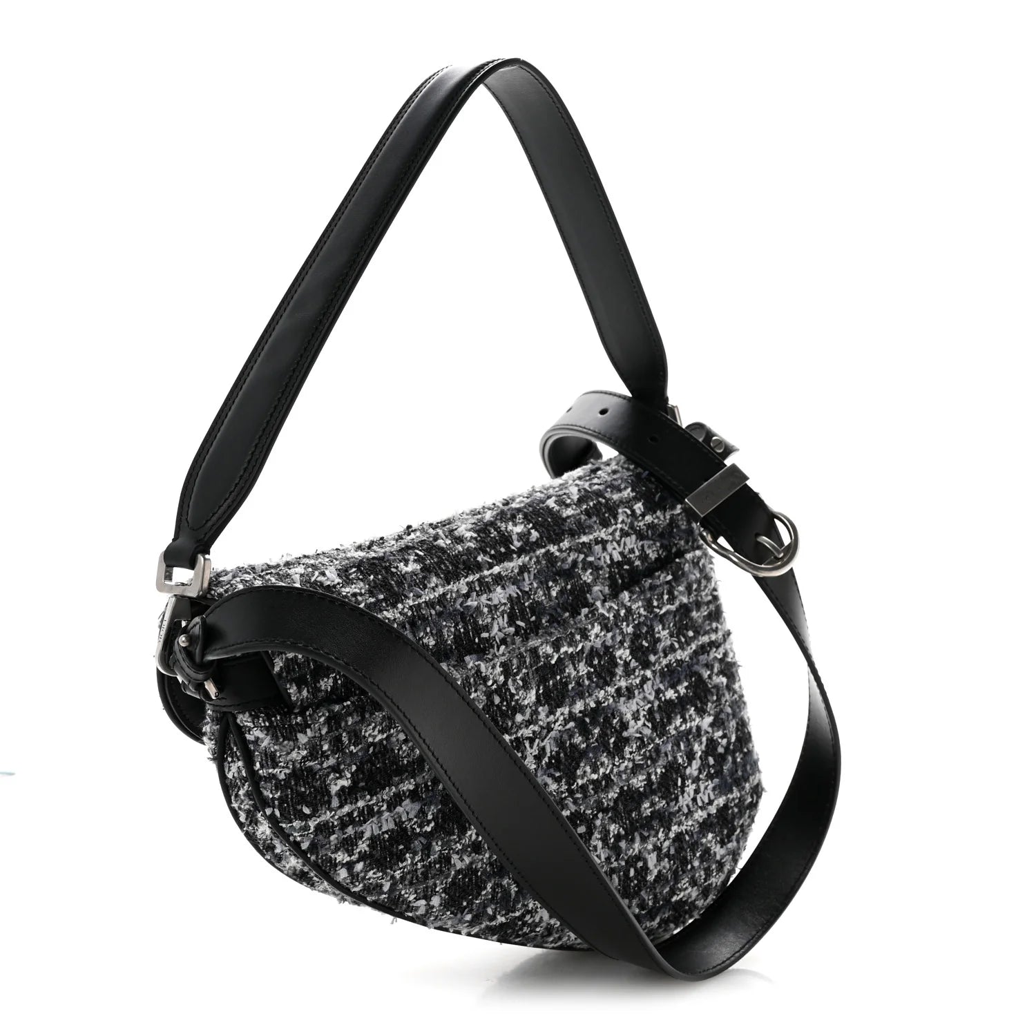 Dior Black White Tweed Saddle