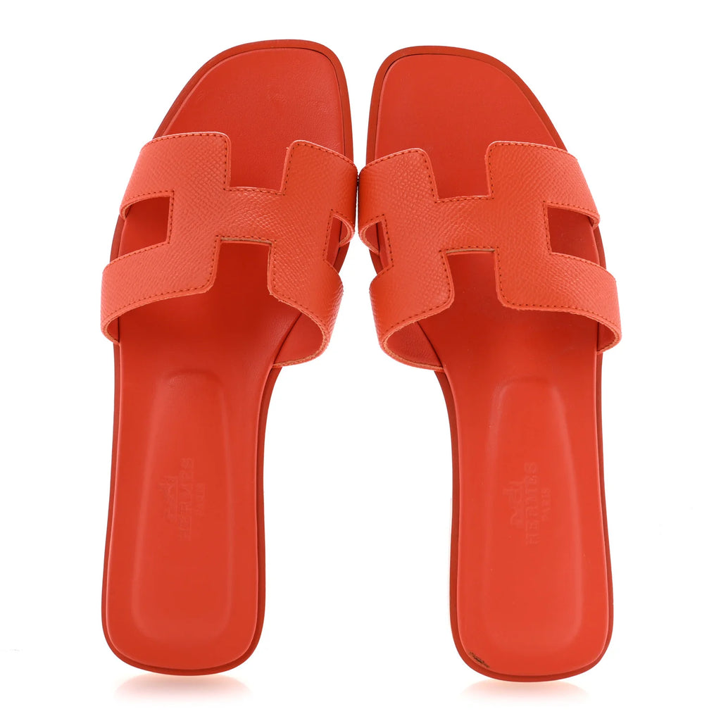 Hermes Orange Grained Oran Sandals