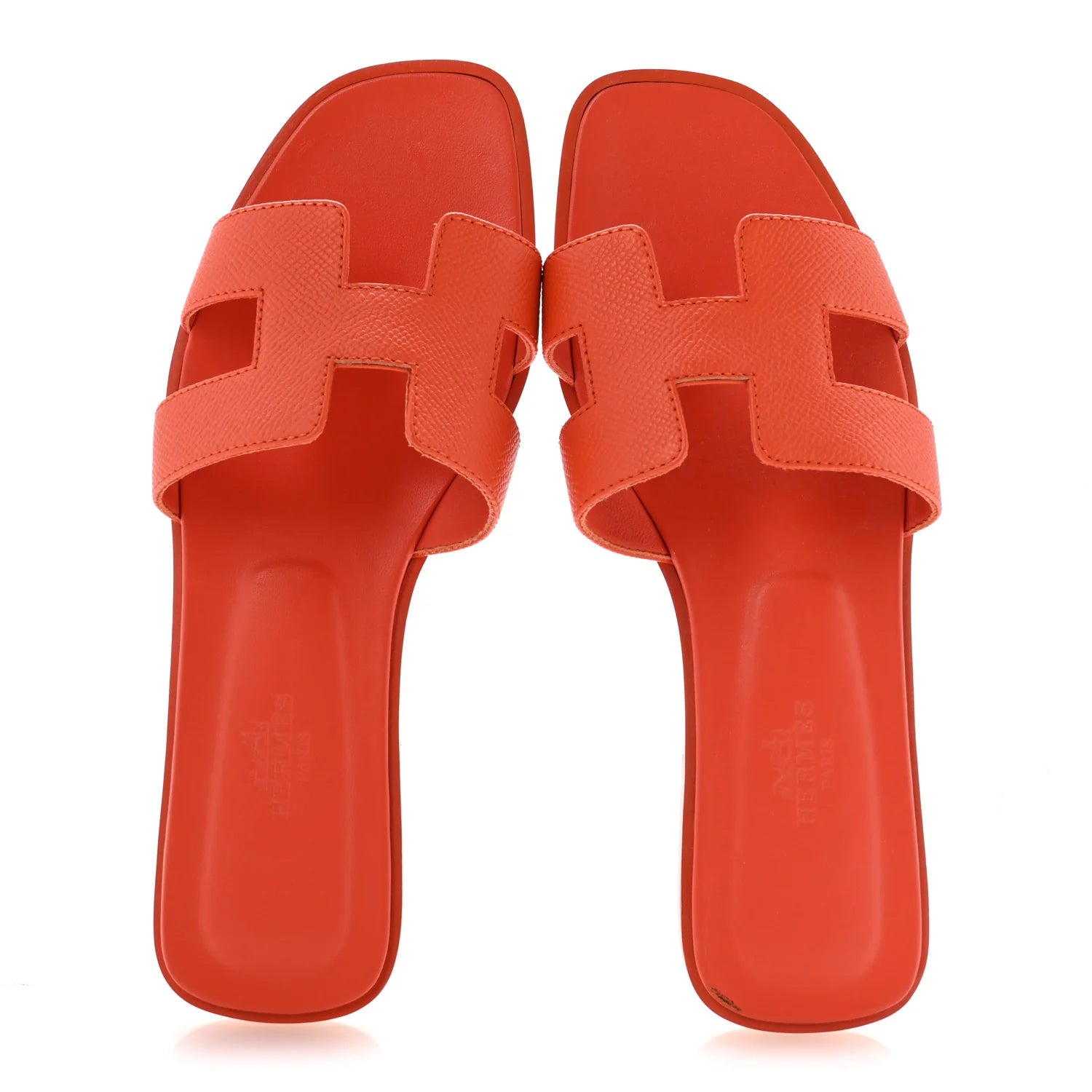 Hermes Orange Grained Oran Sandals